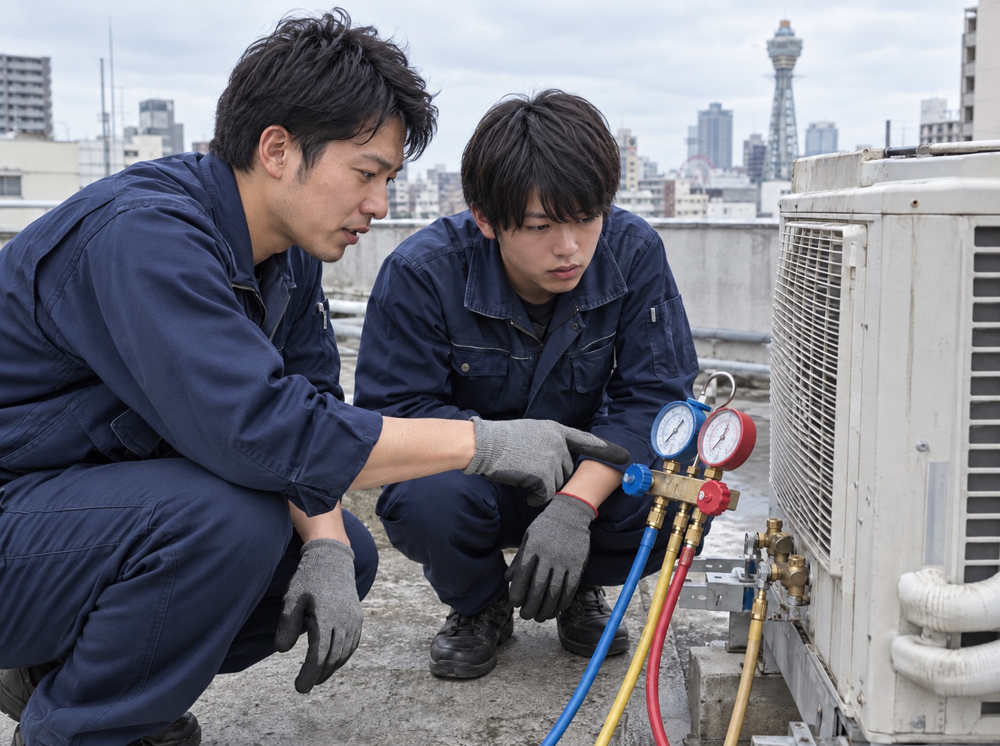 空調設備の計器を確認する作業のイメージ