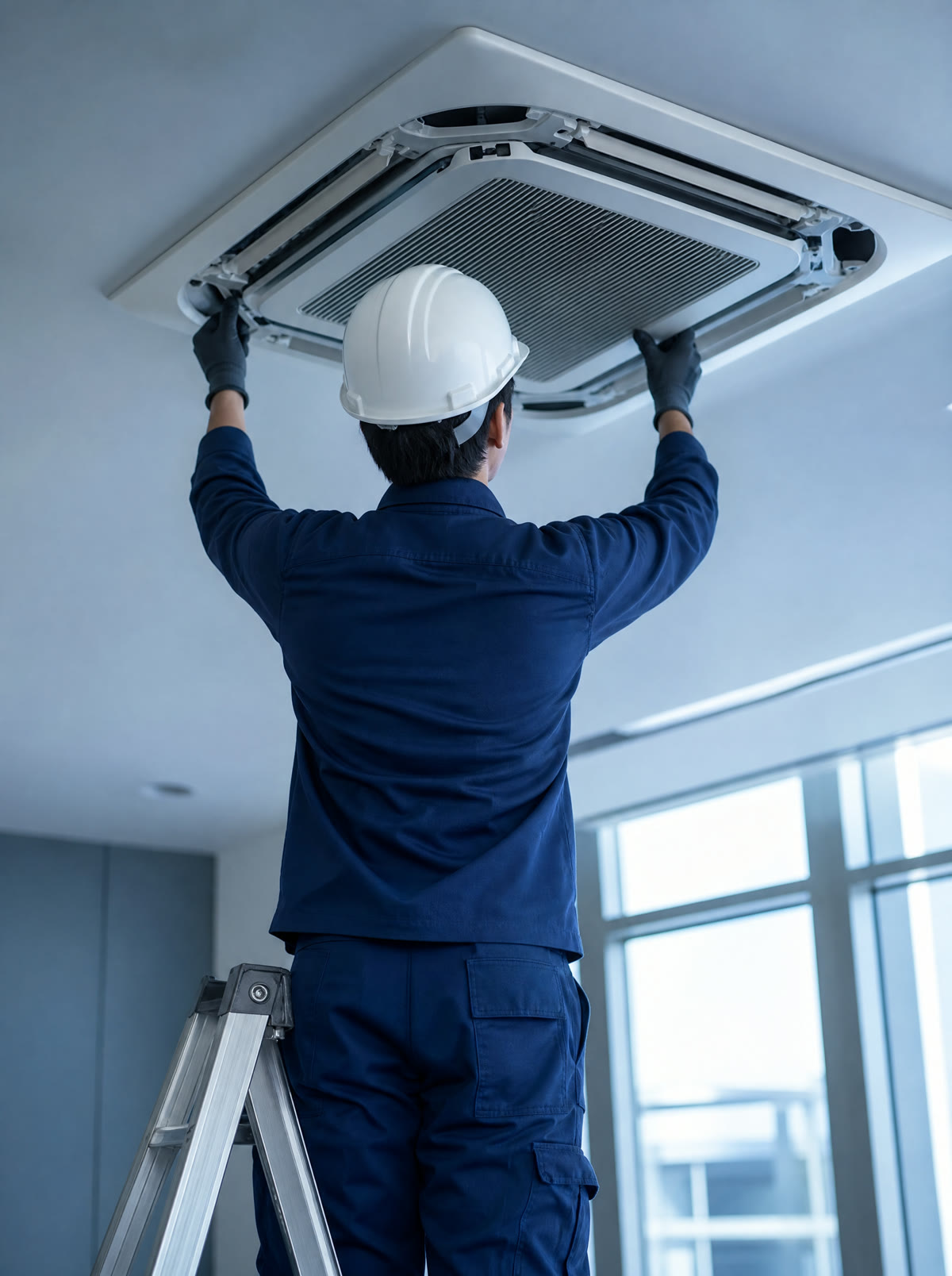 空調設備を点検する技術者